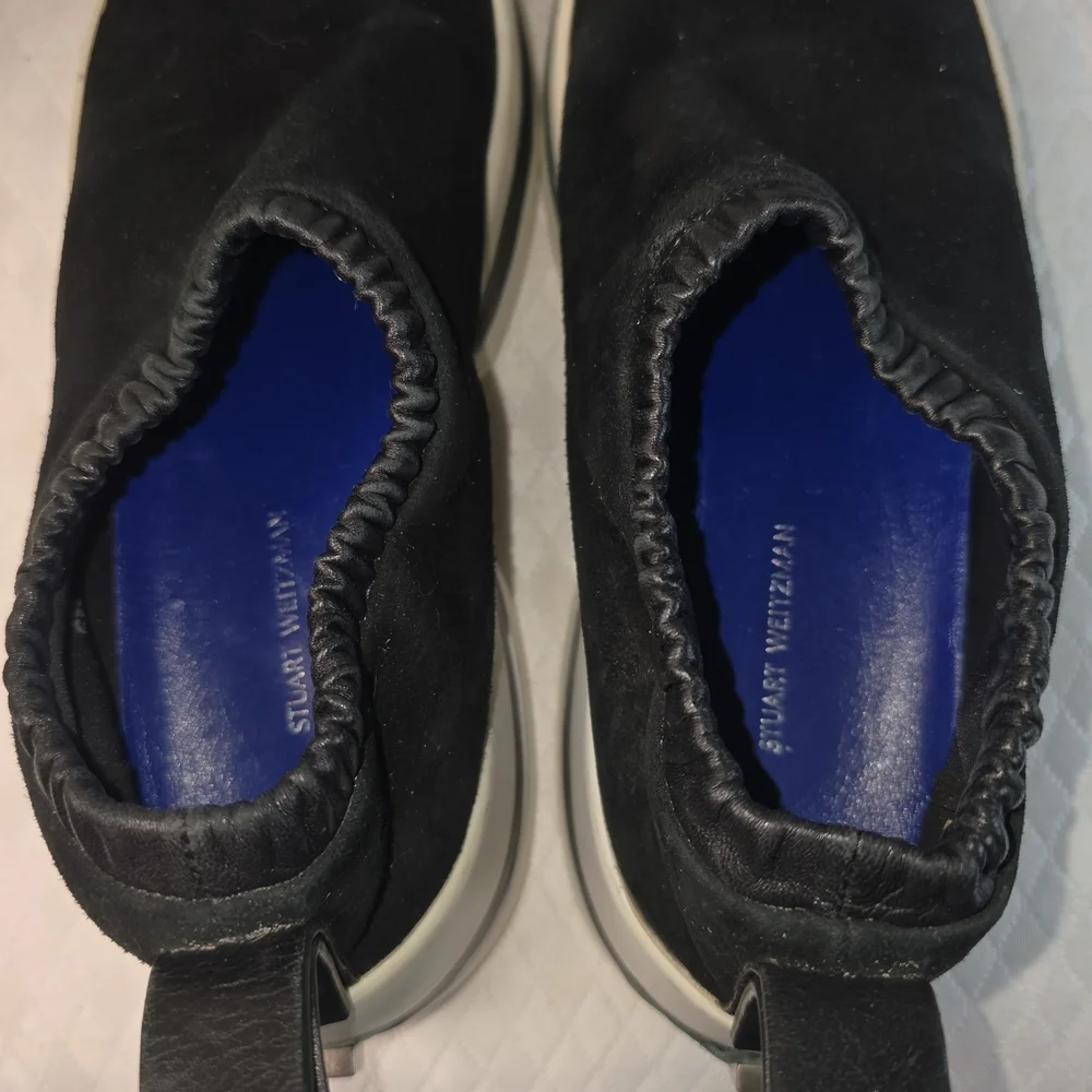 STUART WEITZMAN SLIP-ON BLACK SUEDE SOCK SNEAKER RUCHED ANKLE CHUNKY SOLE 7